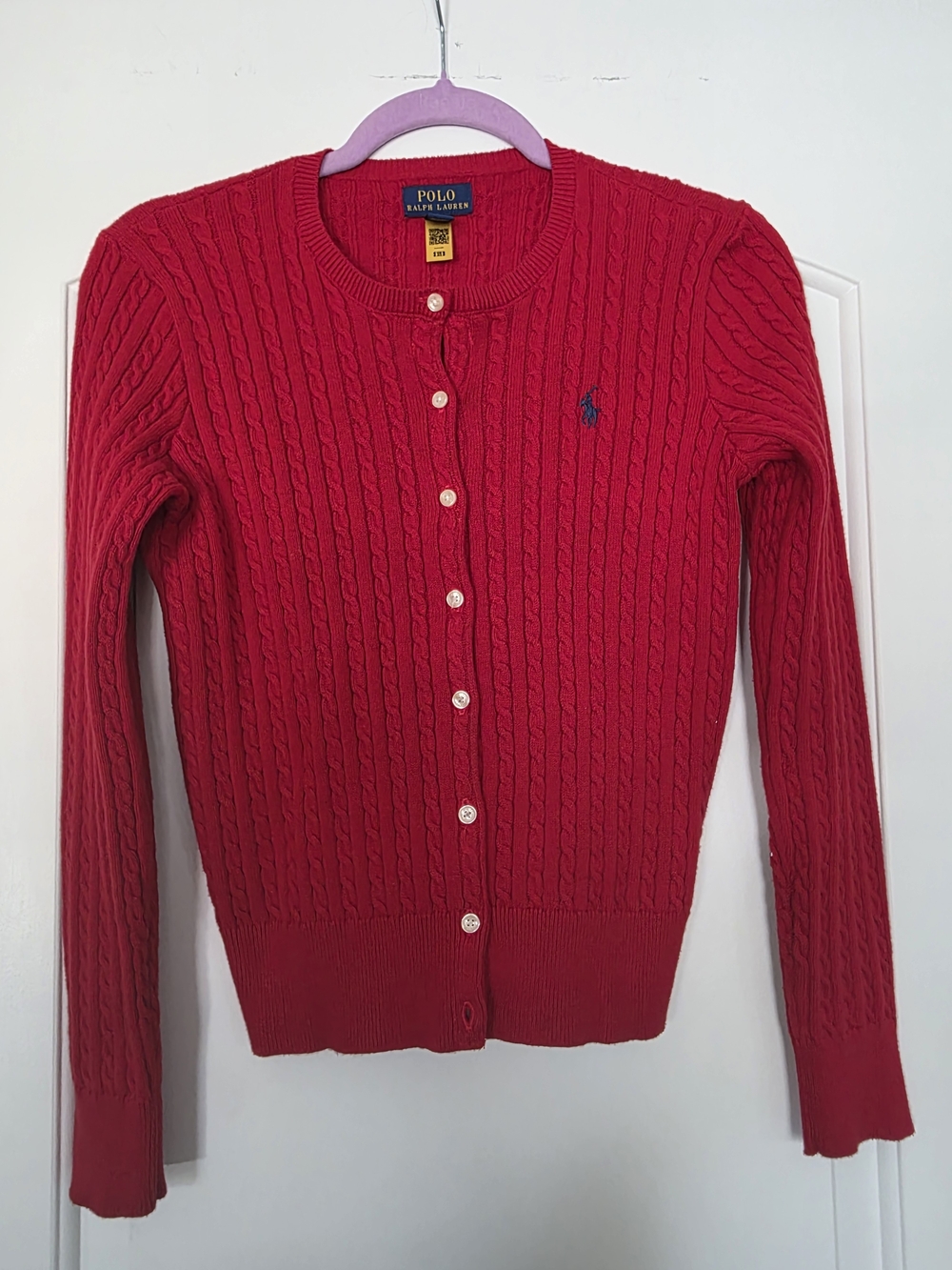 Polo by Ralph Lauren Bright Red Cable-Knit Button Cardigan